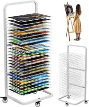 [mocomax] Art Drying Rack for Painting, Metal Paint Drying Stand with 25 Removable Shelves, Movable Paint Drying Rack with Lockable Wheels, Art Canvas Storage Rack for Classrooms & Art Studios, White
