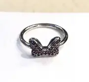 Pandora Disney Minnie's Sparkling Bow Ring #190956CZR +HINGED BOX +POLISH CLOTH