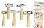 5Pcs Small Hammer Set, Forged and Polished Steel Head, Short Wood Handle, 10oz