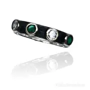 Handmade 925 Sterling Silver Black Brilliant Cut Round CZ and Emerald Stone Ring