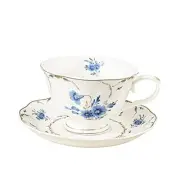 Blue Tea Cup and Saucer Set for 1, Floral Coffee Cup with Plate Set, English