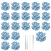 20 Sets Artificial Hydrangea Flower Heads with Stems for Bouquet,Blue