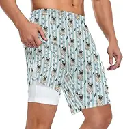 [ZZXXB] French Bulldog Floral Striped Athletic Shorts for Men with Pockets 2 in 1 Quick Dry Running Shorts S-3XL
