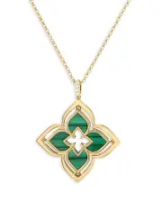 Roberto Coin 18K Yellow Gold Venetian Princess Pirouette Malachite & Diamond Reversible Flower Pendant Necklace, 16-17