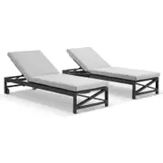 Kansas Outdoor Aluminium Sun Lounge Set on Wheels with Hugo Side Table Charcoal - Textured Olefin Grey