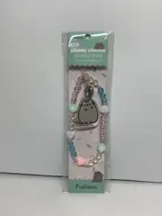 Pusheen the Cat Beaded Pink Blue Heart Star Charm Mobile Phone Wrist Strap, NEW