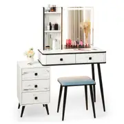 Giantex Dressing Table 3-Color LED Mirror Vanity Set Makeup Table w/Drawers & Storage Shelves Dresser Desk Set White