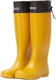 [USOR] Women's Packable Tall Rain Boots Ultra Lightweight Flat Wellies Muck Boots Anti Slip Outdoor Work Garden Fashion Rain Shoes with Adjustable Collar