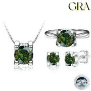 4 CT D Color VVS1 Moissanite Earrings Ring Necklace 925 Silver Jewelry Set -GRA