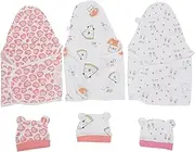 HONMEET 3Sets Newborn Swaddle Blankets with Hats Cotton Sleep Wraps for Boys Soft Receiving Blankets for Spring Autumn Photo Props