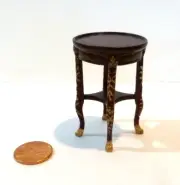 BESPAQ DOLLHOUSE MINIATURE ROCHELLE BIJOU TABLE 6514 MAHOGANY TRIMMED IN GOLD
