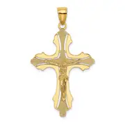 14k Yellow Gold Textured Cut-Out Crucifix W/Budded Tips Charm