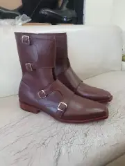 Men's Superb Red Trendy Handmade Smart Casual Ankle High Buckles Long Boot