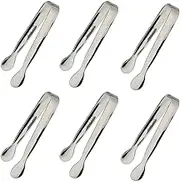 Sunenlyst 6PCS Mini Ice Tongs, 4.25Inch Stainless Steel Small Serving Tongs, Silver