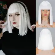 White Wig Synthetic High Temperature Resistant For Women Short Wig With Bangs Su