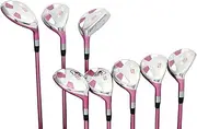 Majek Pink Senior Ladies Golf Hybrids Irons Set New Senior Women Best All True Hybrid Ultra Light Weight Forgiving Fuchsia Woman Complete Package Includes 4 5 6 7 8 9 PW SW All Lady Flex Utility Clubs