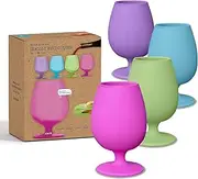 [Sili Wraps] Unbreakable Silicone Wine Glasses | Set of 4 | BPA-Free | Bali Collection | Stemmed | 12oz