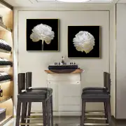 Gold And White Blossom On Black 2 sets Canvas Wall Art