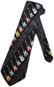 [Steven Harris] Mens Electric Guitars Necktie - Black - One Size Neck Tie