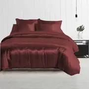 King Single Size Silky Feel Quilt Cover Set-Burgundy