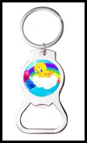 TWEETY BIRD RAINBOW HEARTS INSPIRED ART CUSTOM BOTTLE OPENER KEYRING KEYCHAIN