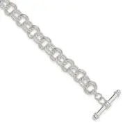 Sterling Silver Polished Fancy Link 7.5 Inch Toggle Charm Bracelet