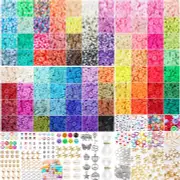 13200PCS 84 Colours Flat Round Polymer Clay Beads Kit Heishi Alphabet Letter Beads for Jewellery Bracelet Necklace Making