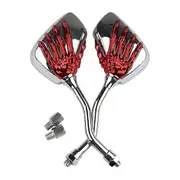Universal Motorcycle Rear Mirror Chrome Motorbike Skeleton Skull Hand Claw Rearview Scooter Mirror red