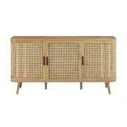 Design Square Mean 3-Doors Buffet Unit Sideboard Storage Cabinet Oak/Rattan