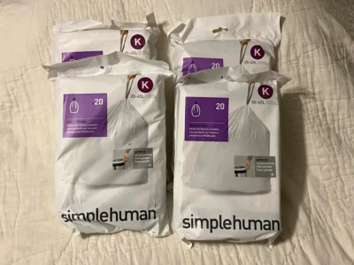 Lot Of 4 Simple Human 35-45L. Size K-White Trash Bags-4 Packs of 20 = 80 Bags