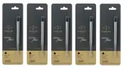 5 X Parker Quink Flow Ball Point Pen Refill Refills Black Ink Medium Nib New