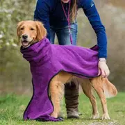 Pet Bathrobe Clothes Dog Towel Pullover Drying Robe Soft Super Absorbent Sleepwear-Purple