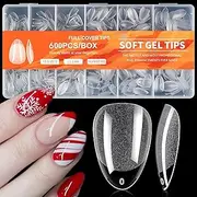 Almond Fake Nail Tips -600Pcs Medium Soft Gel Nail Tips Almond Shape Pre Etched Half Matte Full Cover Clear Acrylic Gel Kit False Press on for Extension Manicure Salon DIY at Home 12 Sizes. (04, Pack of 600)