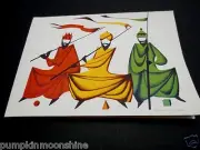 Vintage Unused Leonard Fisher Xmas Greeting Card Faceless 3 Kings with Flags