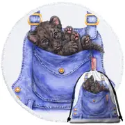 Cute Animal Art Black Panther Cub in a Pocket Round Beach Towel