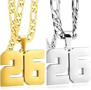[ANMUXI] Necklace, Your Unique Identity - Custom 2 Pack Gold Silver - Plated Initials & Numbers, Paired with a Stylish Stainless Steel Sports Chain For Women men, Christmas and birthdays