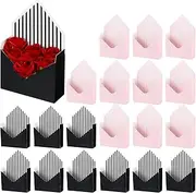 uxcell Flower Gift Box, 20 Pcs Paper Bouquet Flower Gift Bag with Handle Large Folding Hand Hold Envelope Box for Florist Wedding Party Birthdays Day, Pink & White Vertical