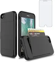 Asuwish Phone Case for iPhone 6 Plus/6s Plus/7 Plus/8 Plus with Screen Protector Cover and Credit Card Holder Stand Hybrid Cell iPhone6splus i Phone7s 7s 7+ 8s 8+ Phones8 6+ i6 6s+ Women Men Black