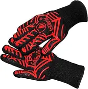Grill Heat Aid BBQ Gloves - Grill Gloves Heat Proof for Men & Women 1472°f Oven Mitts Heat Resistant Grilling Gloves, Pizza Oven Gloves with Fingers, Fire Resistant Gloves for Kitchen Baking, Campfire