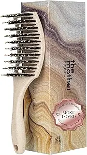 HAPPY HAIR Mother Brush - Detangling Hair Brush with Boar Bristles & Pins | Designed by Women to Detangle & Smooth Thick, Fine or Curly Hair | Pain-Free Slick Back Brush | Massage Scalp (Sand)