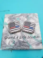Thin red & blue line flag Custom Screwback Leather Conchos Geared 4 Life Conchos