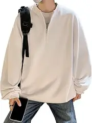 [Generic] Men's Half Zip College Style Hoodie Casual Cadet Collar Sweatshirt Lightweight Quarter Zip Men Sweatshirts