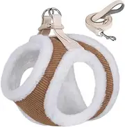 Warm Dog Harness Leash Set Soft Puppy Dog Harnesses with Fur Pet Walking Lead Adjustable Vest for Small Medium Dogs Chihuahua (Brown,XS)