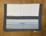 CHANEL Scarf White Black No Stripe Women France 118689