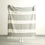 Renee Taylor Modena Stripe Stone Washed Yarn-Dyed Sage Throw