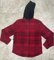 Polo Ralph Lauren Red/Black Check Wool Blend Button Down Hoodie Size 14/16 #35