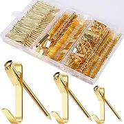 184 Pieces Picture Hanging Kit, 20lb, 30lb, and 50lb Picture Hangers, Metal Picture Hanging Hooks with Nails, on Drywall, Wooden Wall(Gold)