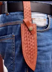 Handmade Fixed blade Knife Cow Engraved Leather Sheath / Holster / Belt Loop