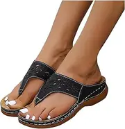 [XBCDX] Women Wedges Platform Sandals Glitter Rhinestone Hollow Flip Flops Slippers with Arch Support Orthotic Sandals for Ladies Comfort Breathable Walking Shoes,Black,US8/EU39