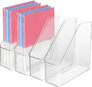 4Pcs Clear Acrylic Magazine File Holder, Plastic Vertical File Folder Storage Magazine Rack Bin, Acrylic Magazine Holder, Desk Document Sorter Organizer for Home Office School Work Desktop Supplies